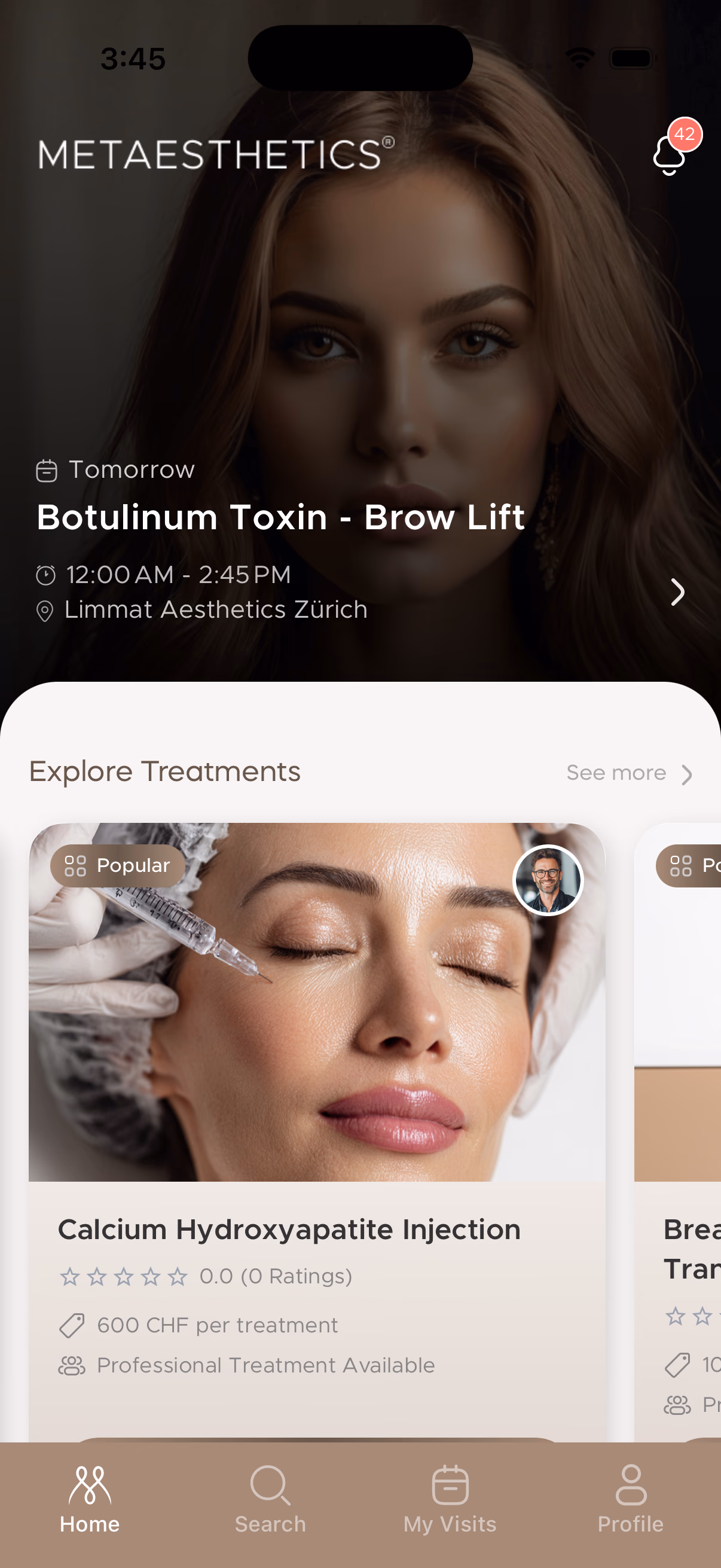 Metaesthetics patient app — Dashboard